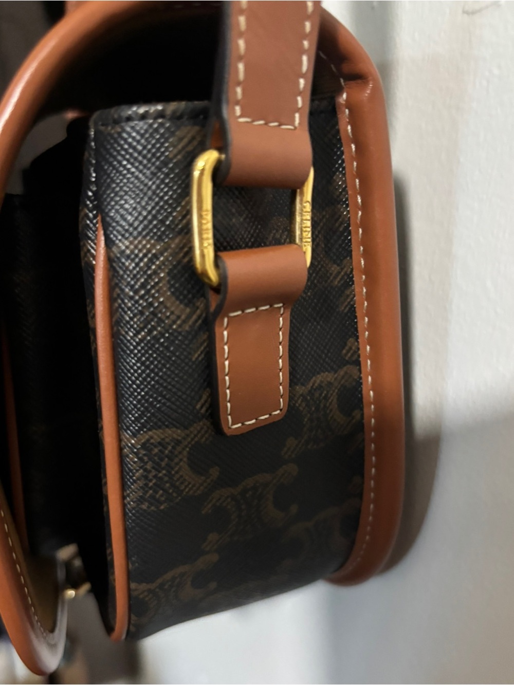 Celine Brown and Tan Triomphe Canvas Shoulder Bag - Picture 5 of 9